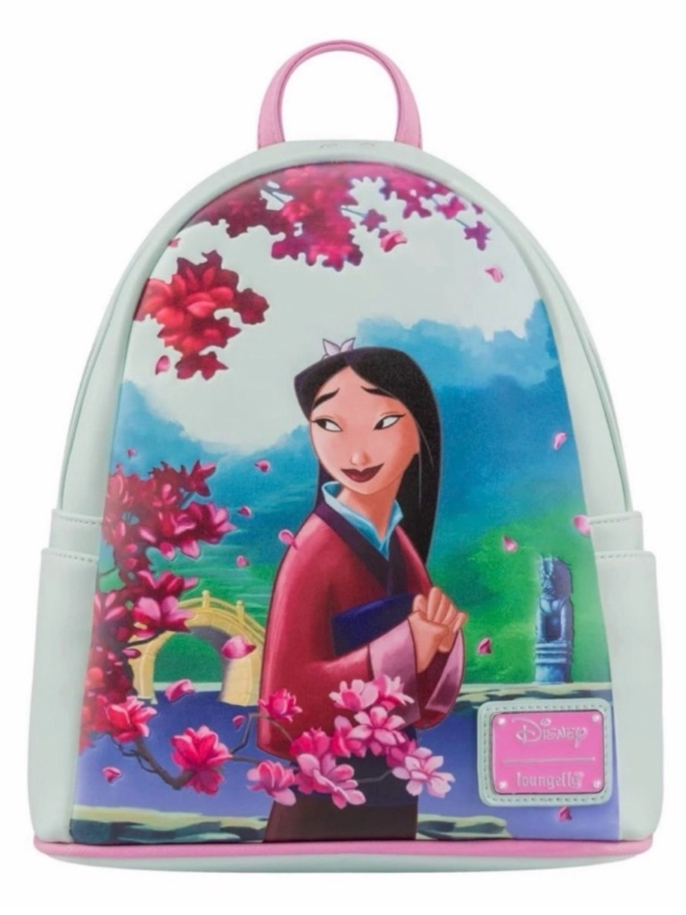 Disney Mulan Floral Mini Backpack in Pink and Mint with matching wallet.